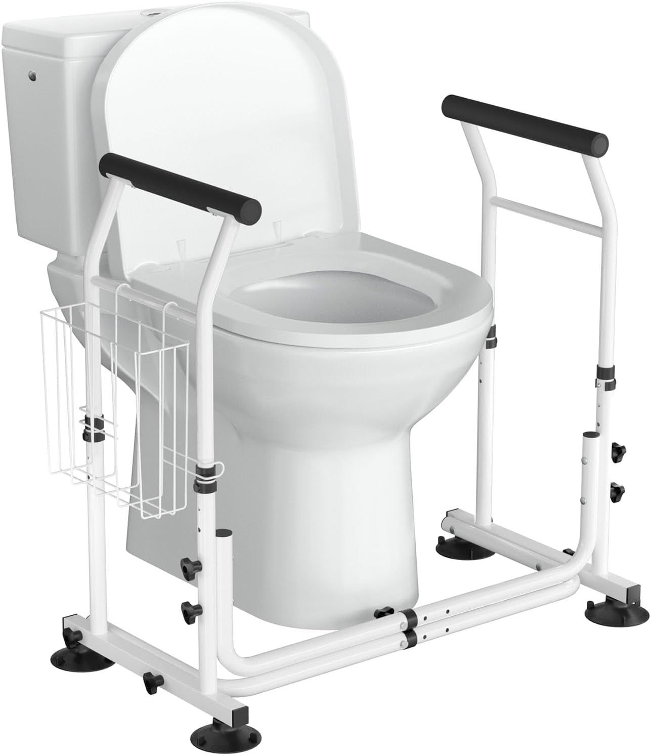 Adjustable White Iron Toilet Safety Rails with Foam Handles