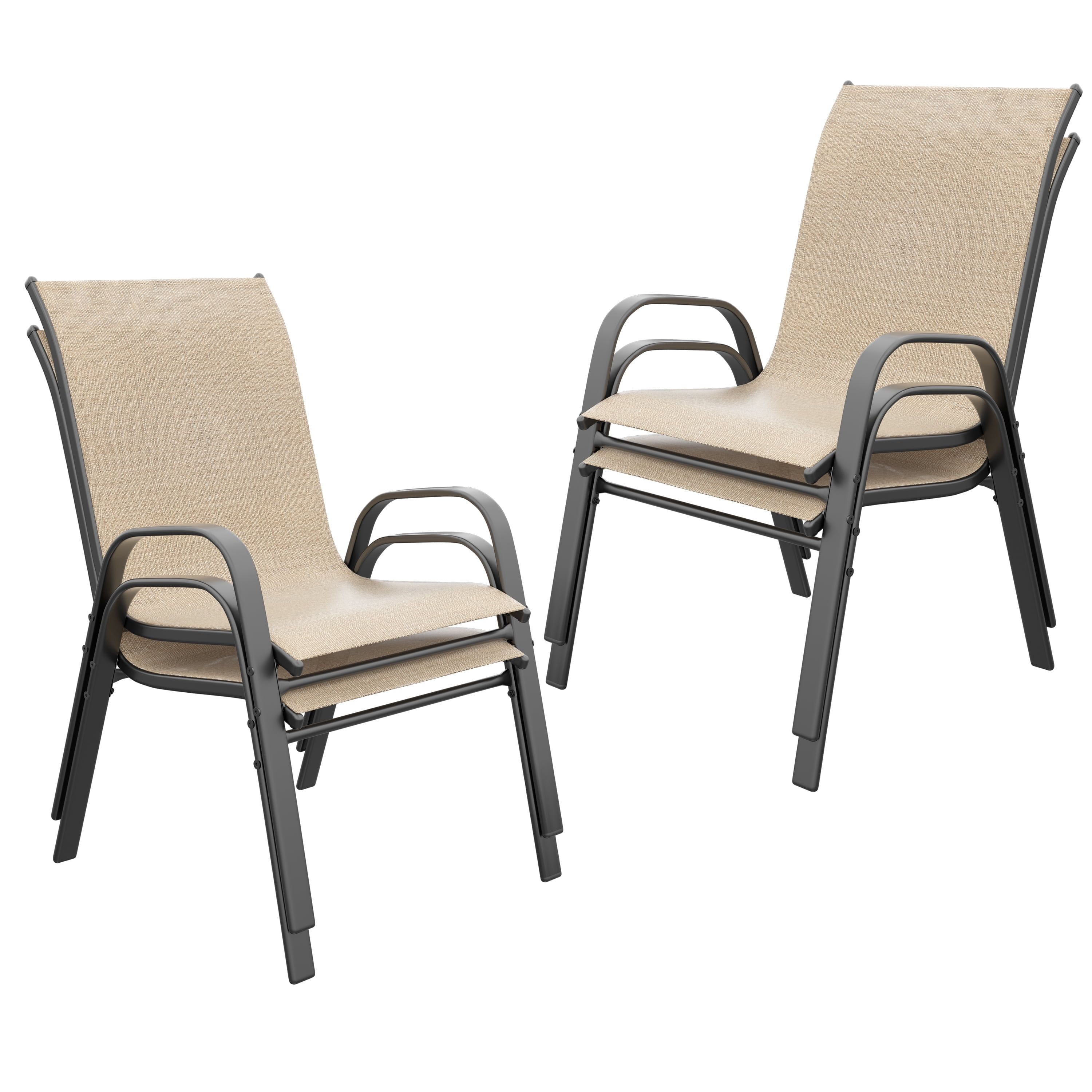 Brown Metal Outdoor Stackable Dining Armchairs - Set of 4