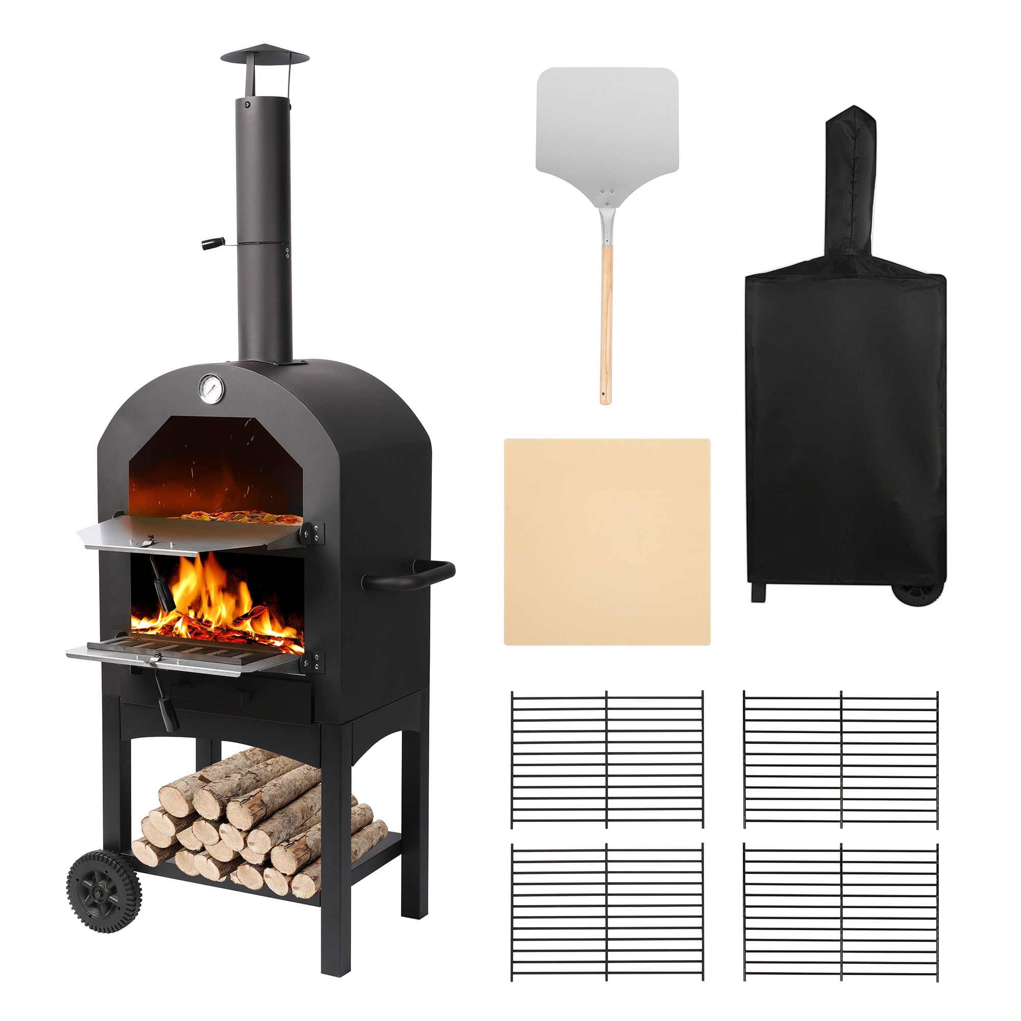 Tolead Black Outdoor Wood Burning Pizza Oven with Waterproof Cover