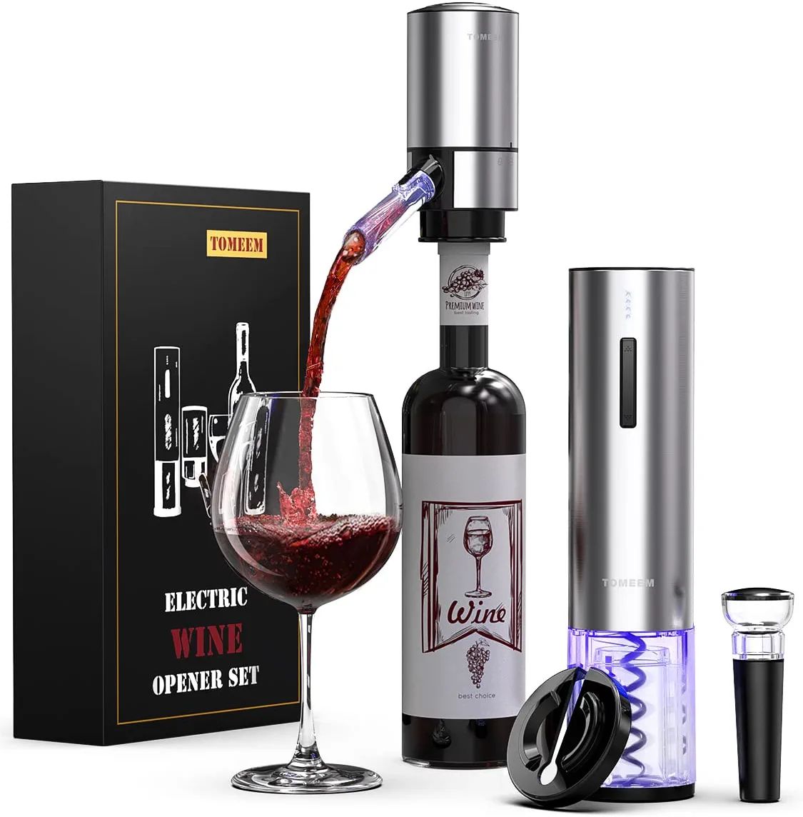 Tomeem Stainless Steel Electric Wine Opener Set with Aerator