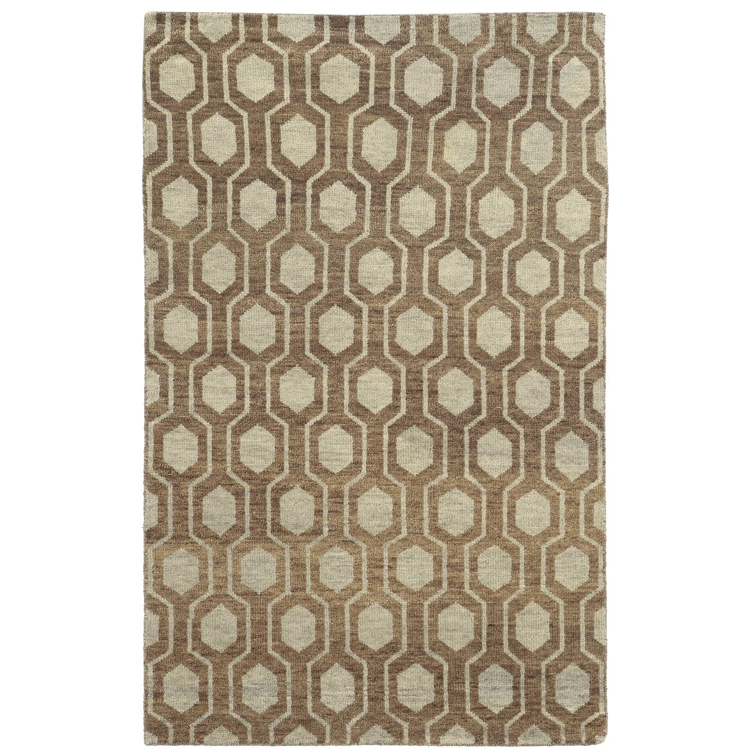 Gray and Taupe Hand-Knotted Wool Geometric Rug, 8' x 10'