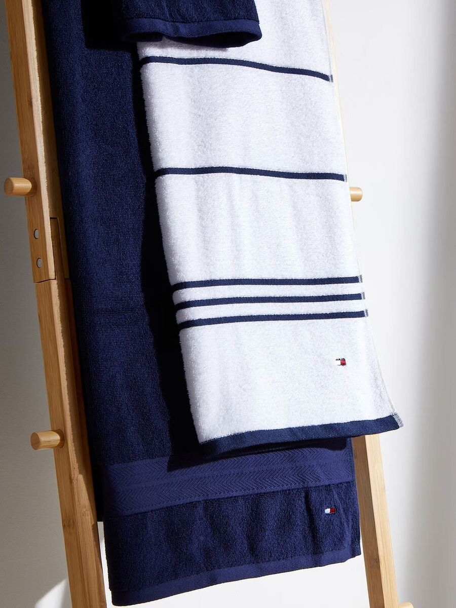 Modern American Stripe White and Peacoat Cotton Bath Towel