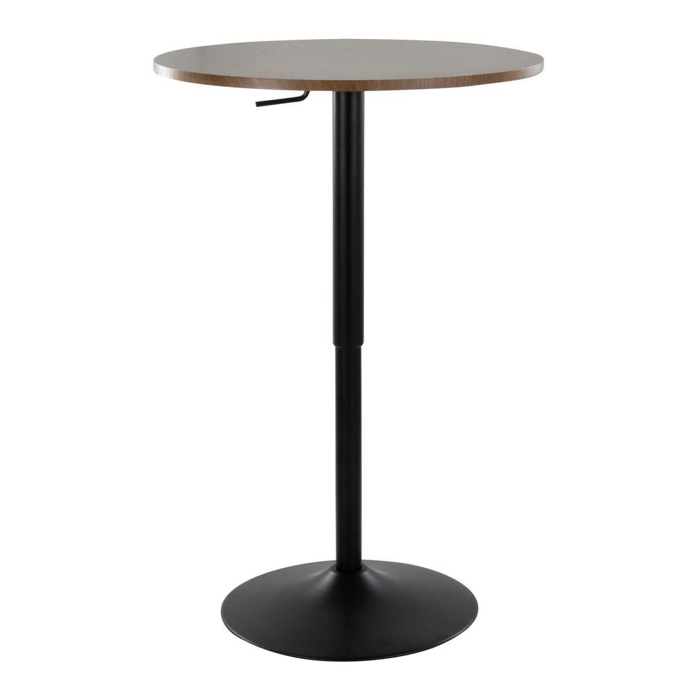 Adjustable Round Walnut Wood and Black Metal Bar Table