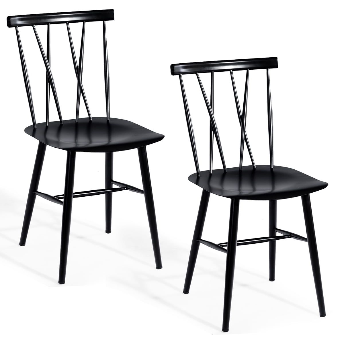 High Black Metal Cross Back Side Chair Set