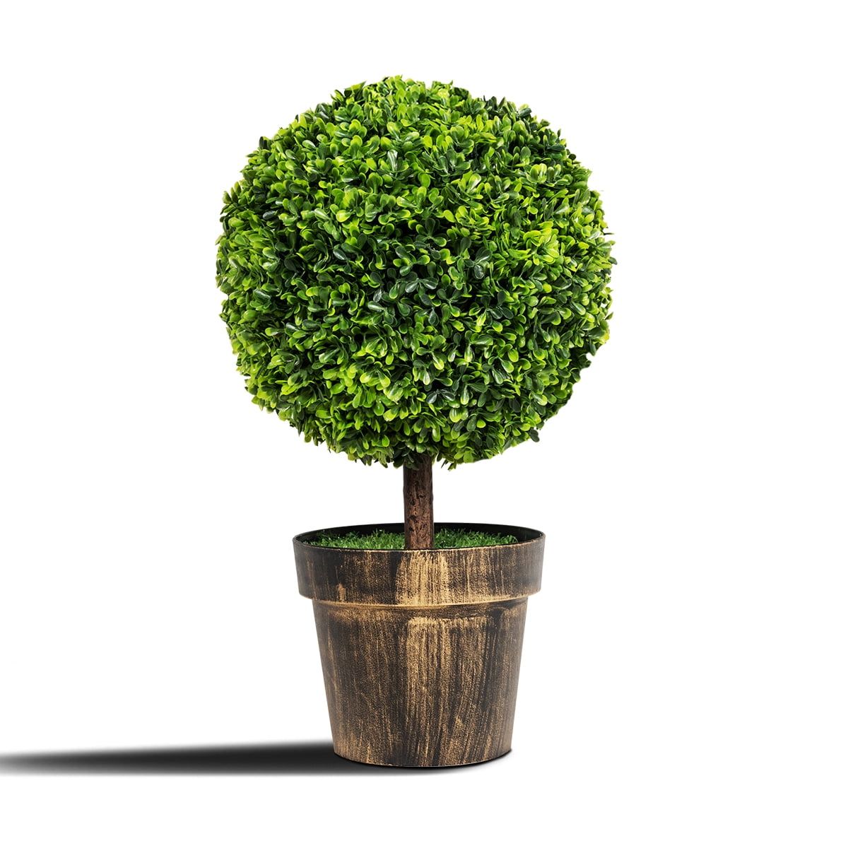 22'' Green Plastic Boxwood Topiary Tree in Rustic Pot