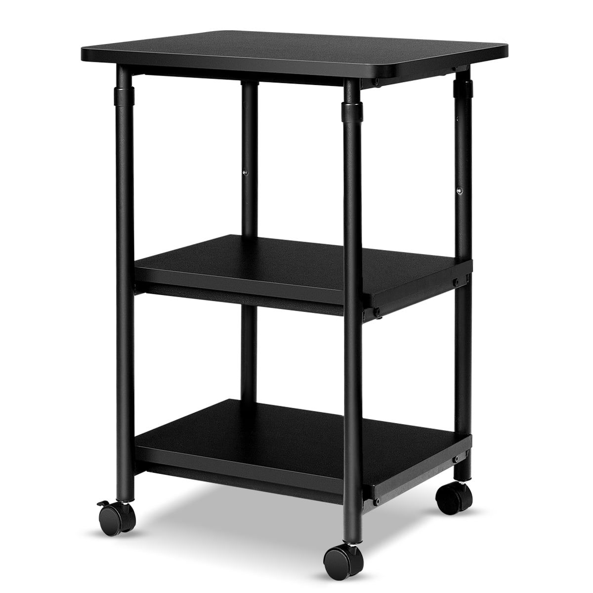 Black Adjustable 3-Tier Rolling Printer Cart with Storage Shelves