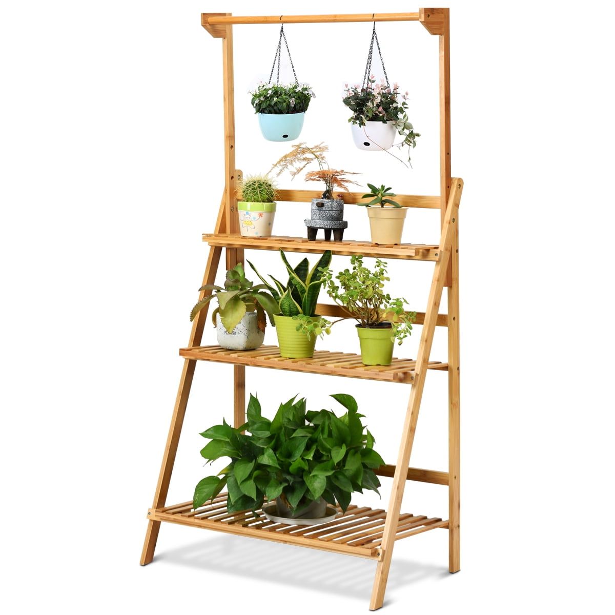 Natural Bamboo 3-Tier Hanging Plant Shelf Stand