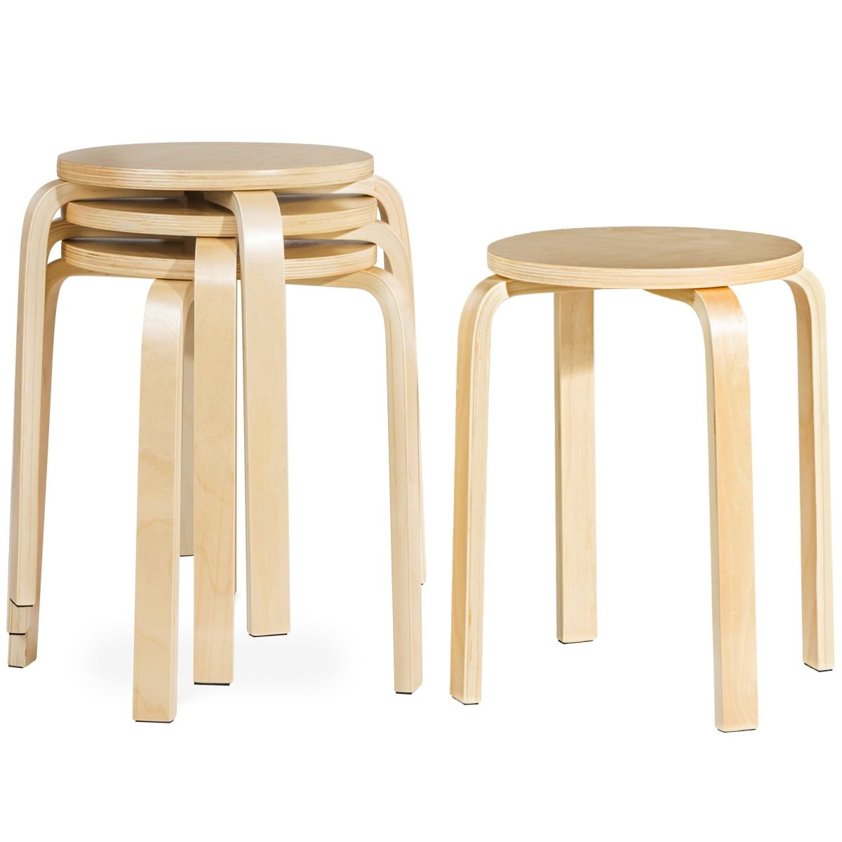 Birch Natural Wood 18" Round Stackable Backless Stools, Set of 4