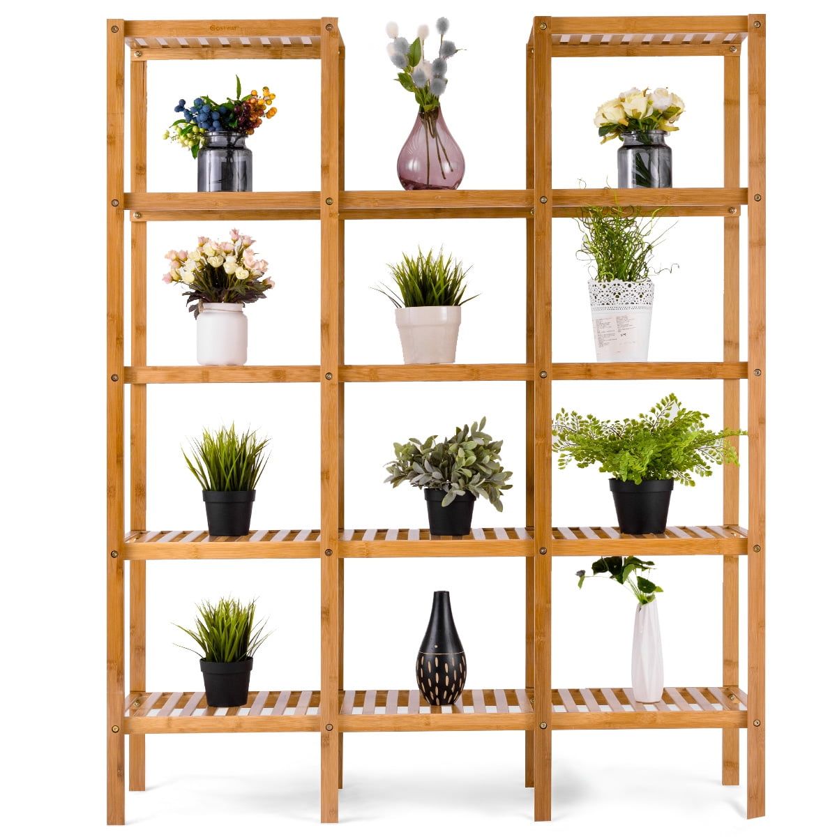 45" Natural Bamboo 4-Tier Outdoor Plant Display Shelf