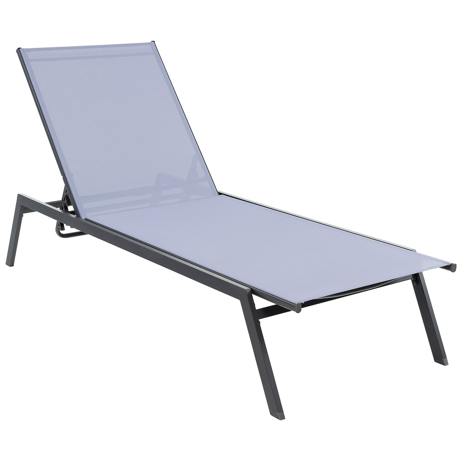 Gray Steel Outdoor Adjustable Lounge Chair with Armrests