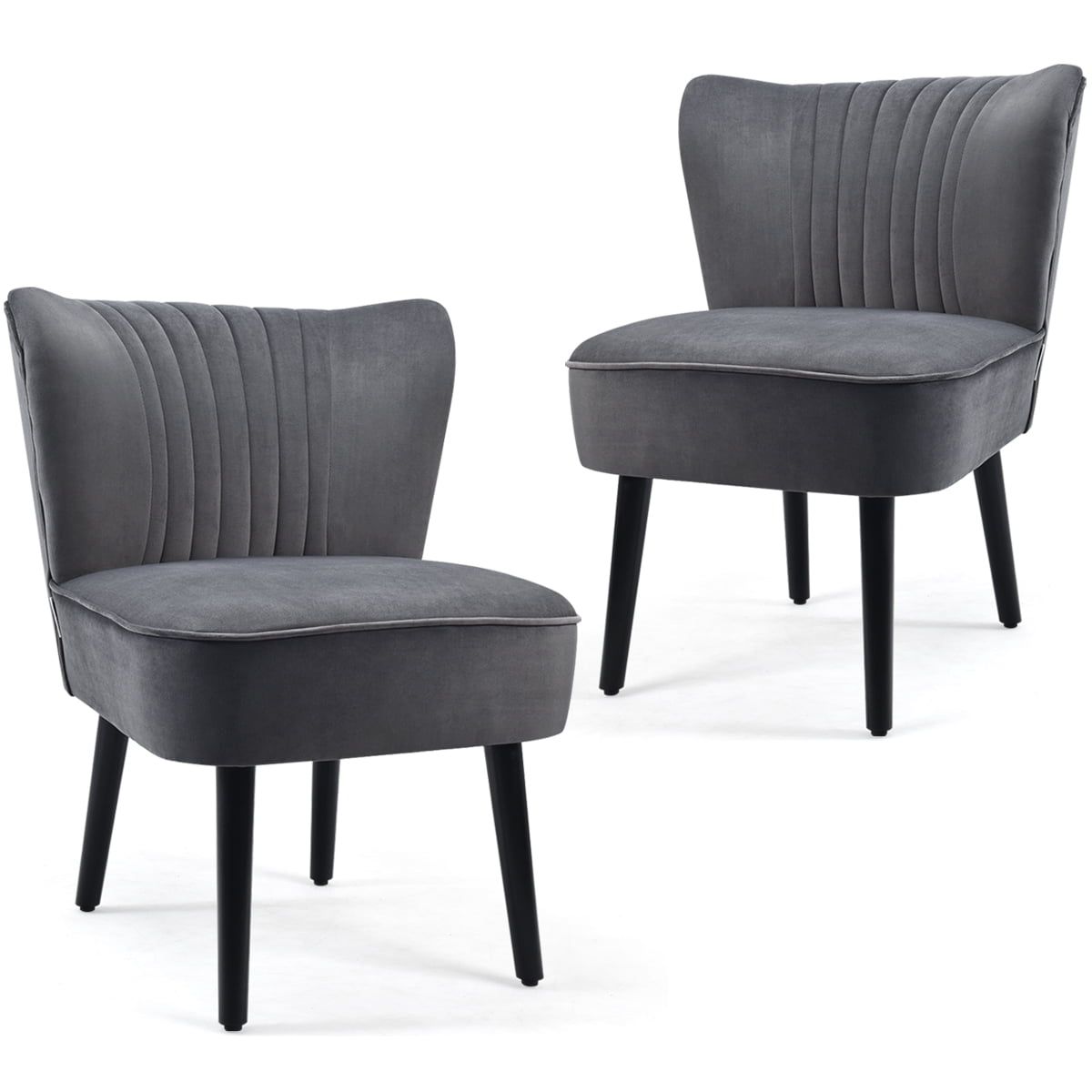 Parsons Gray Velvet Armless Accent Chair with Wood Legs