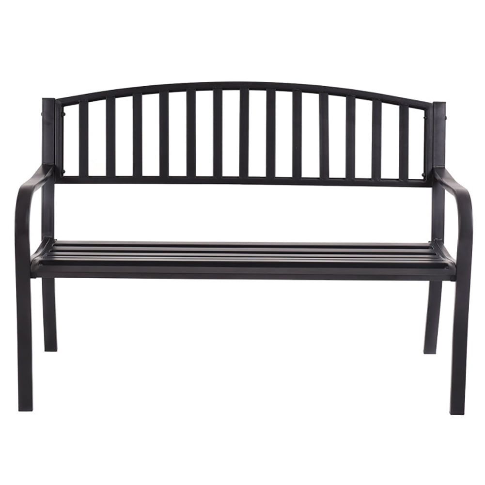 Black Cast Iron Outdoor Garden Bench with Slatted Backrest