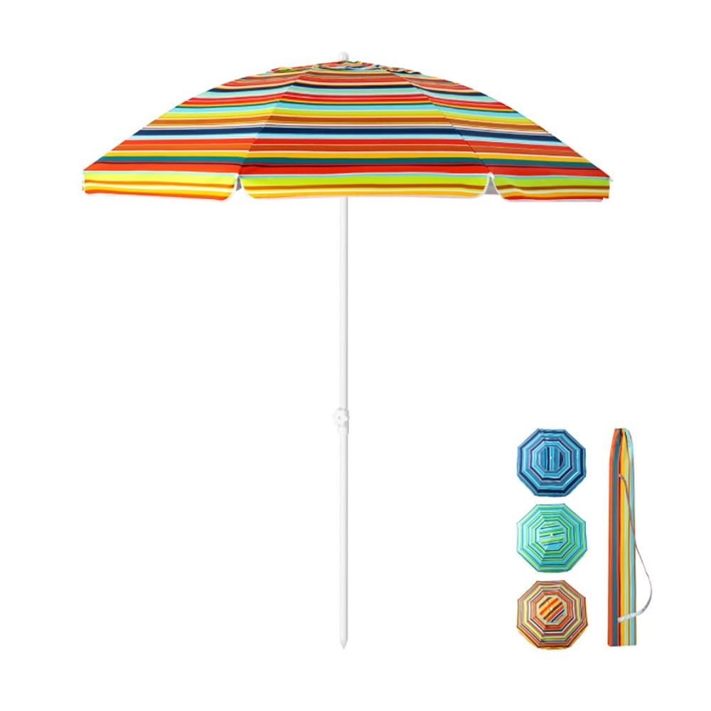 6.5 Feet Orange Striped Beach Umbrella with Fiberglass Ribs