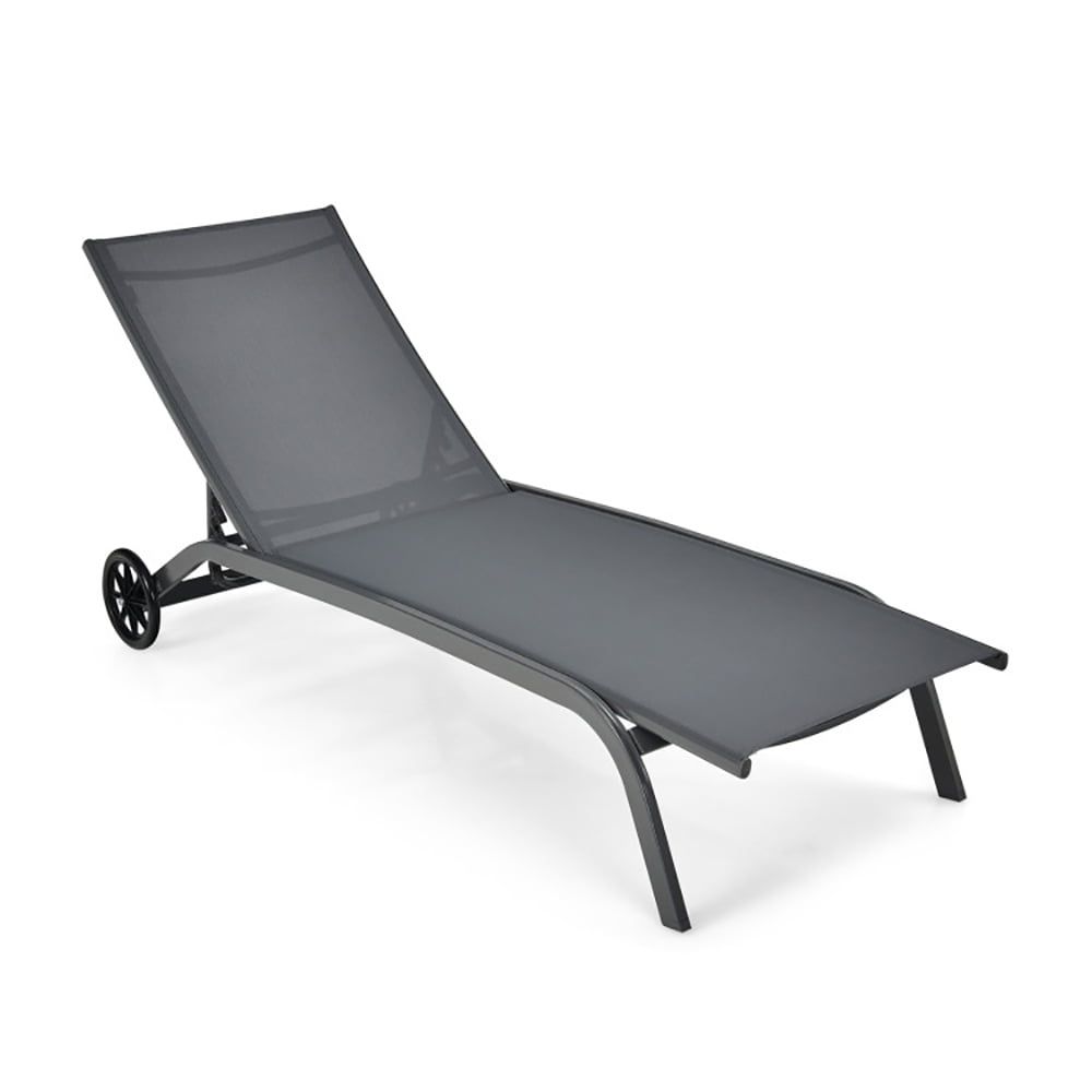 Gray Steel Adjustable Outdoor Chaise Lounge with Wheels