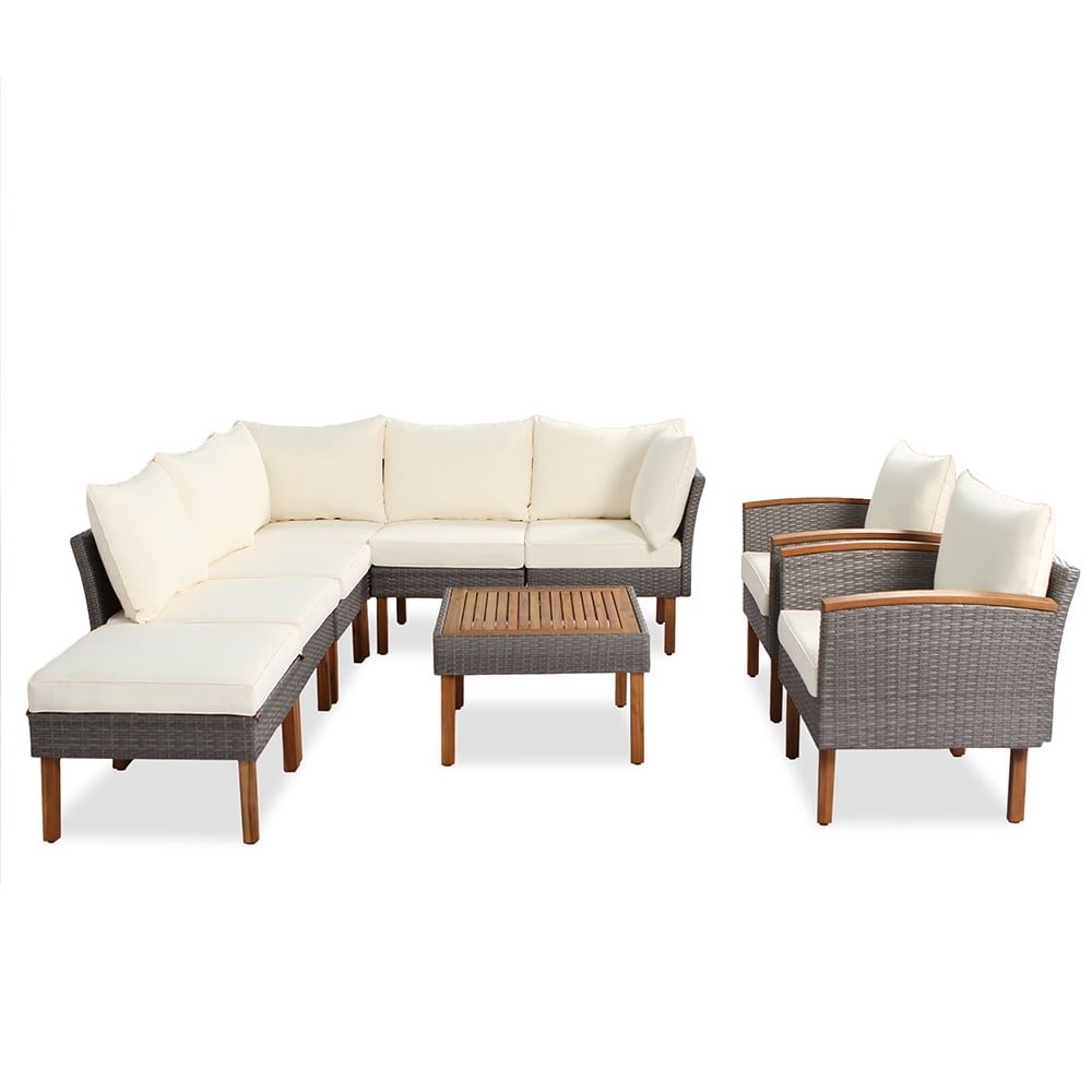 9-Piece Beige Wicker Patio Sofa Set with Iron Frame