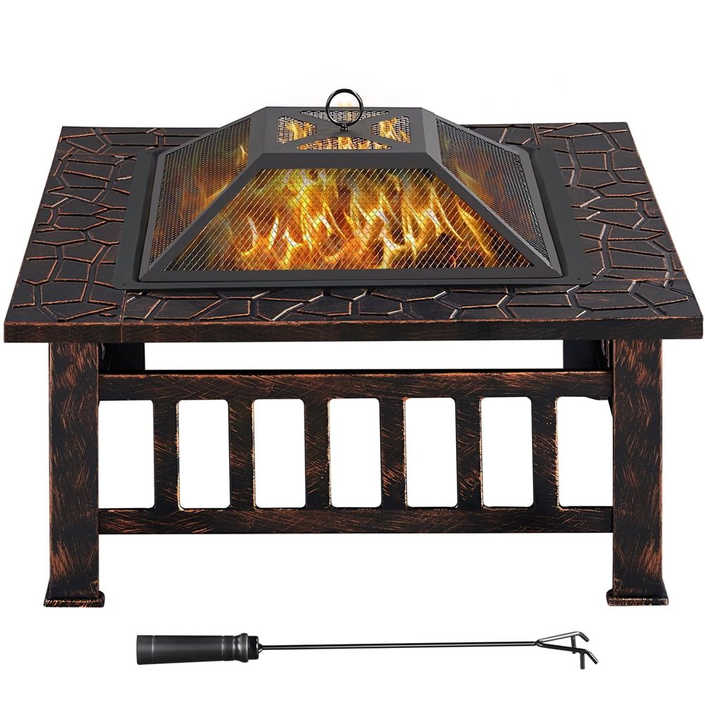 32'' Bronze Square Wood Burning Fire Pit with Mesh Cover