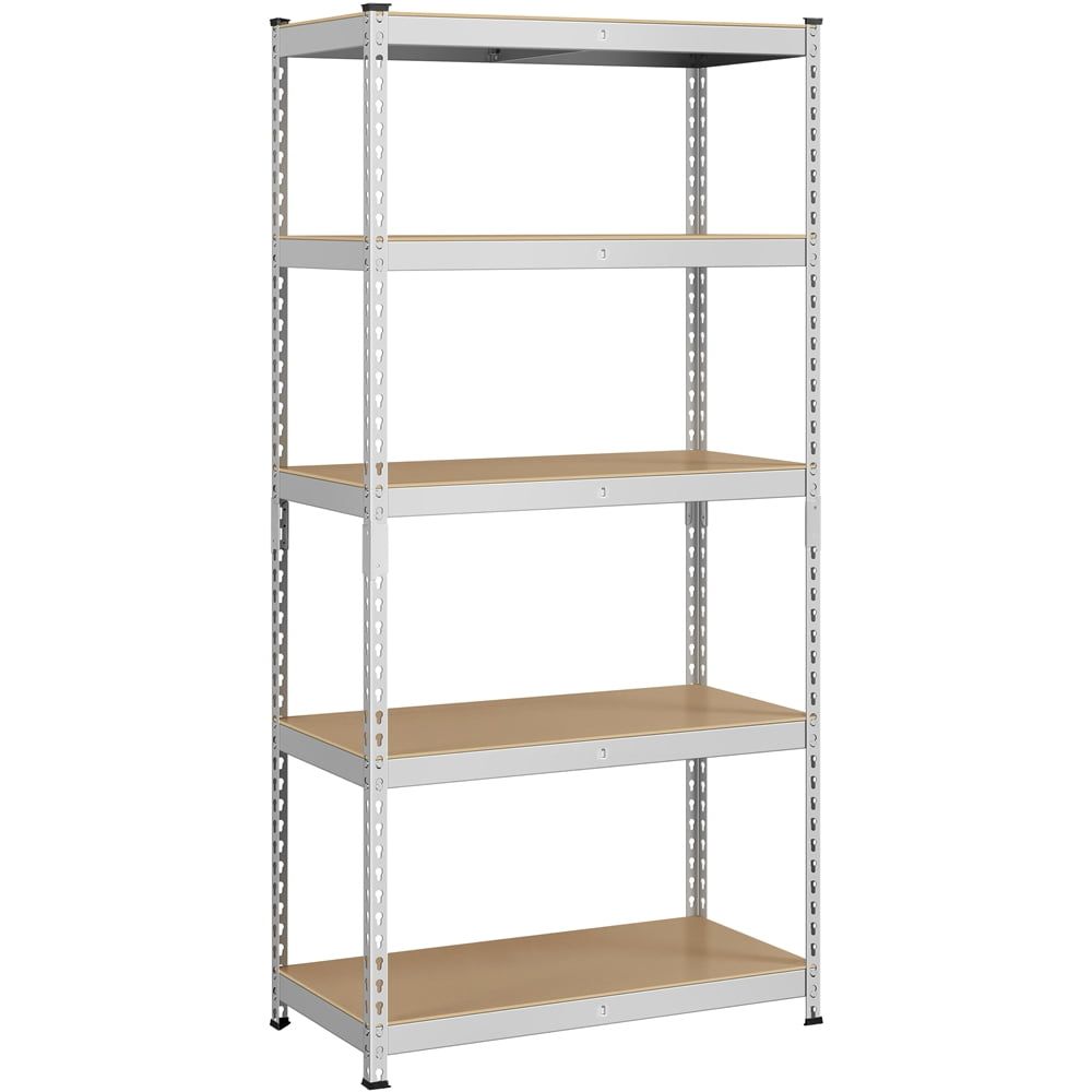 Silver 5-Tier Adjustable Metal and MDF Storage Shelving Unit