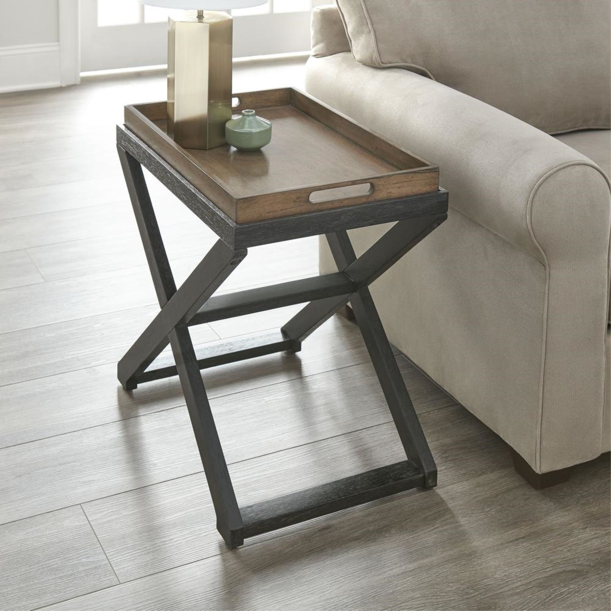 Topeka Gray and Brown Wood Chairside Table