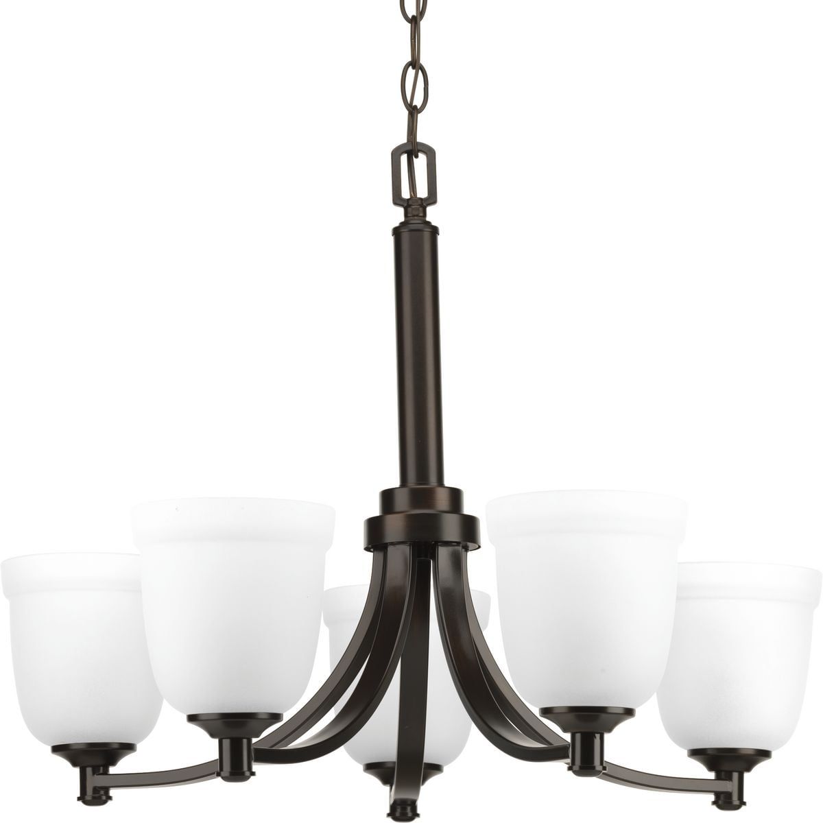 Antique Bronze Five-Light Chandelier with Etched Glass Shades