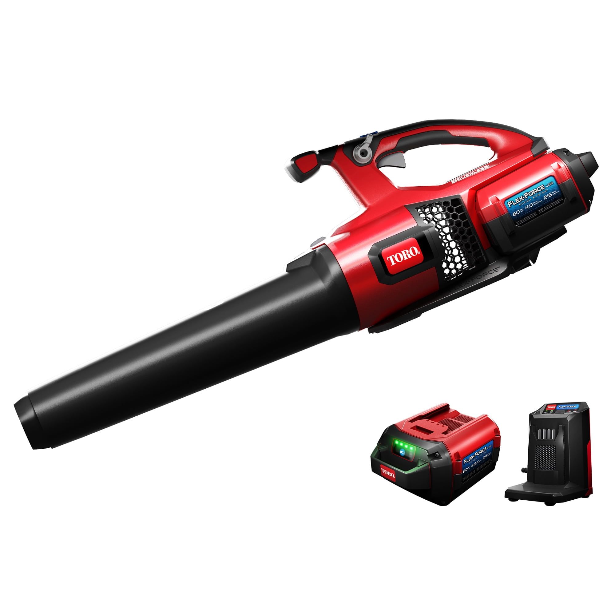 Toro 60-Volt Red and Black Cordless Handheld Leaf Blower with Battery and Charger