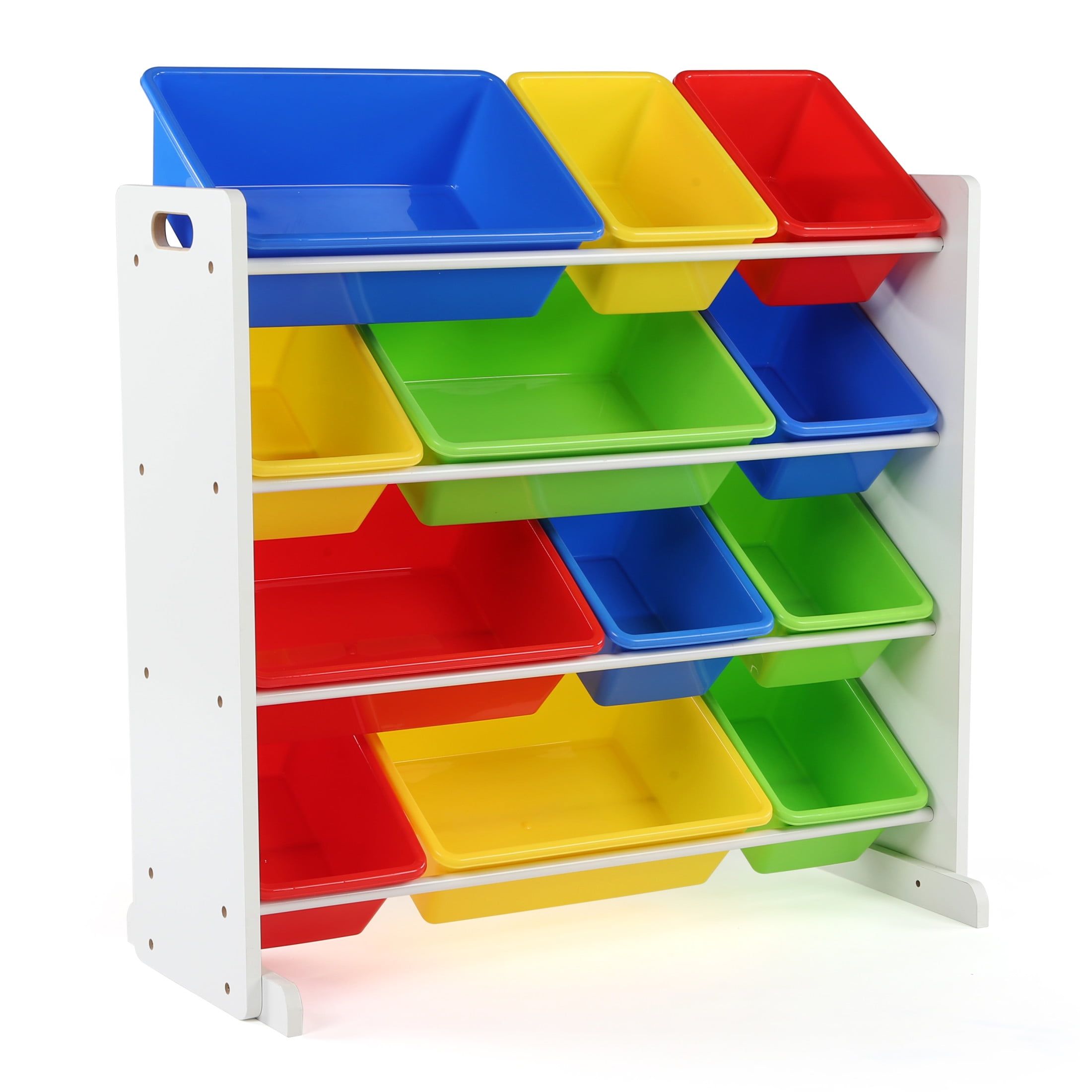 White and Primary Kids' Toy Storage Organizer with 12 Plastic Bins