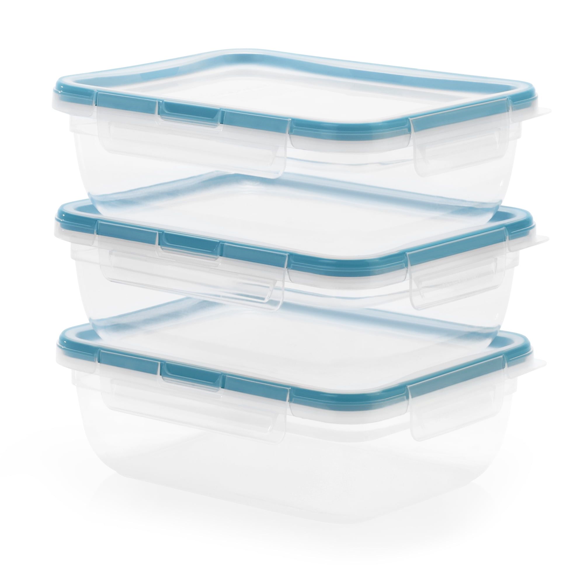 6-Piece Clear Plastic Meal Prep Containers with Blue Lids