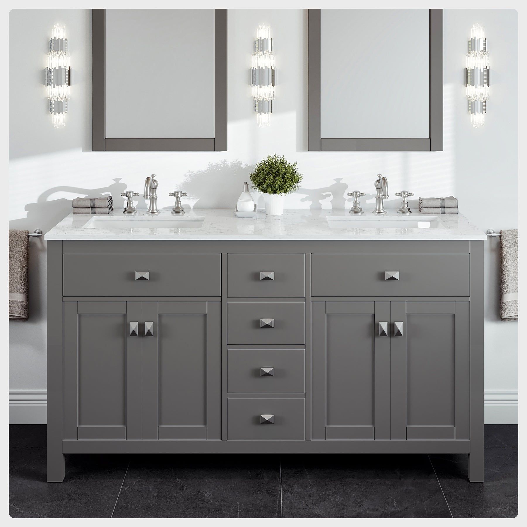 Artemis 60" Gray Double Sink Vanity with Carrara Top