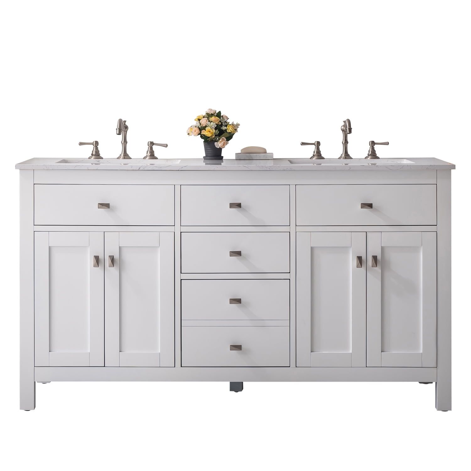 Artemis 60" White Double Sink Bathroom Vanity with Quartz Top