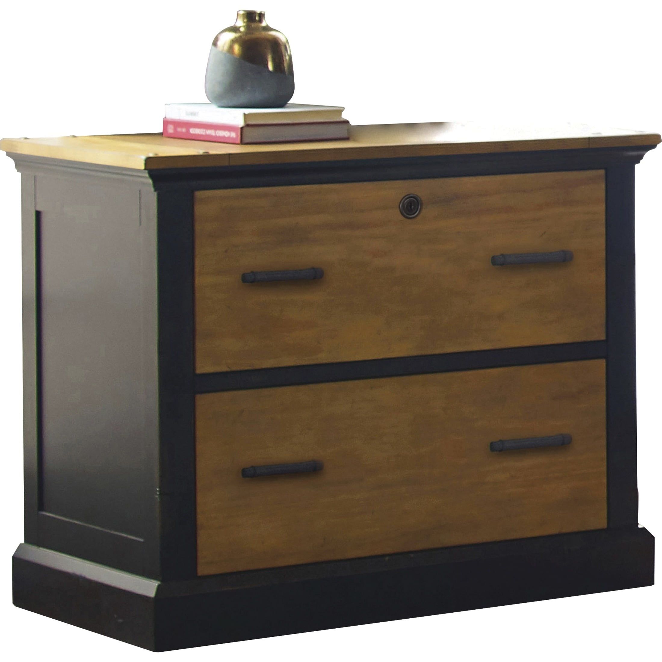 Toulouse Black and Honey Wood Lockable Lateral File Cabinet