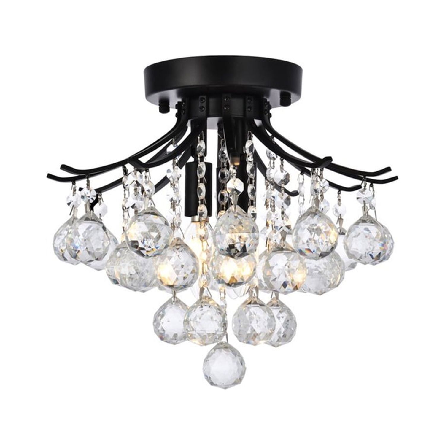 Elegant Toureg 3-Light Black and Crystal Flush Mount Chandelier