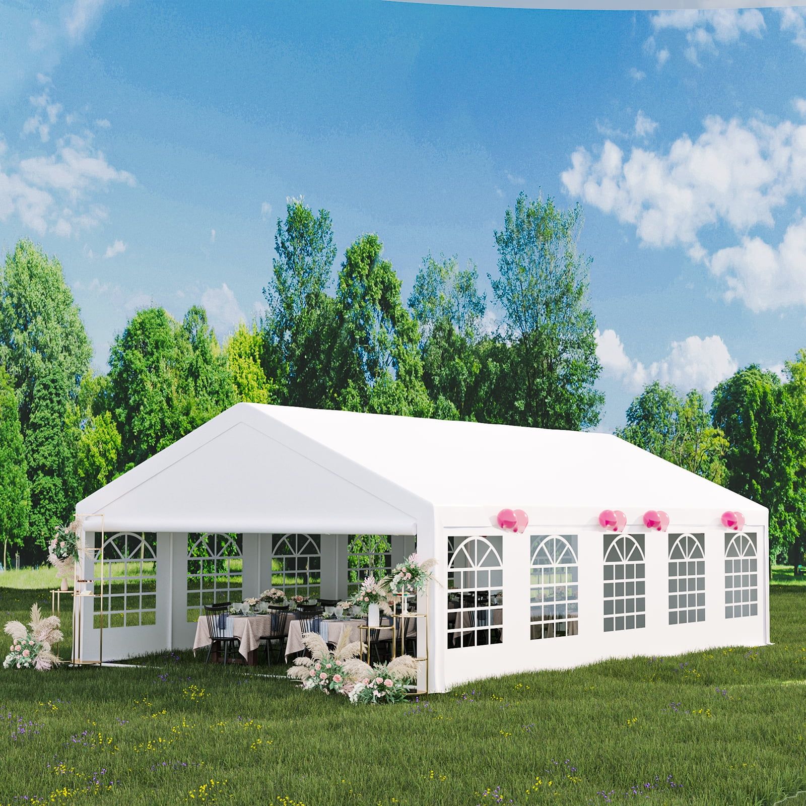 White 20' x 40' Heavy Duty Outdoor Party Tent with Sidewalls