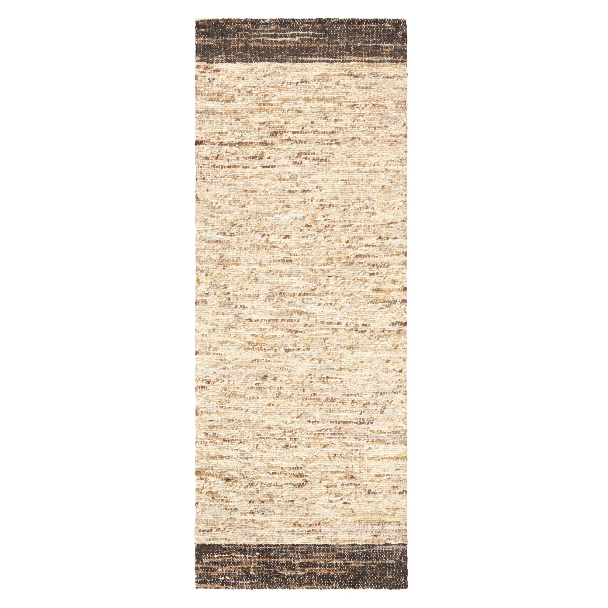 Beige and Dark Brown Wool Flat Woven Runner Rug