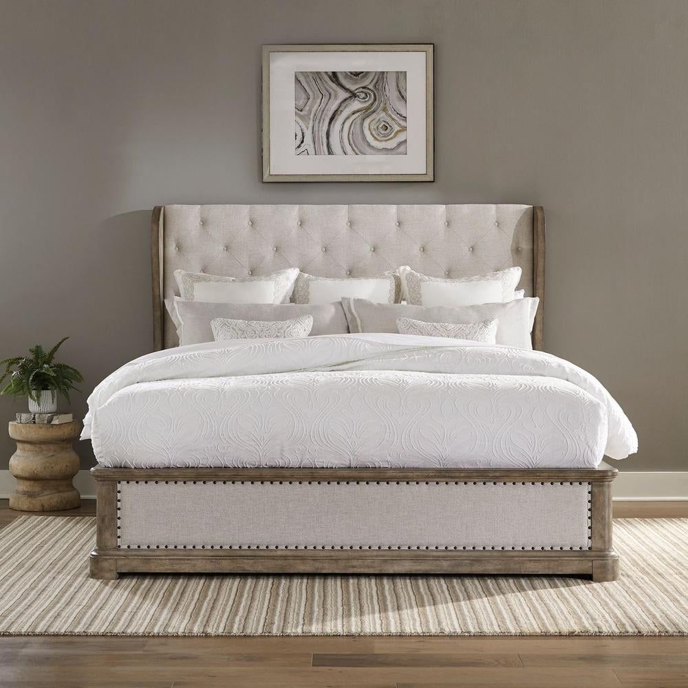 Queen Dusty Taupe Linen Upholstered Bed with Storage