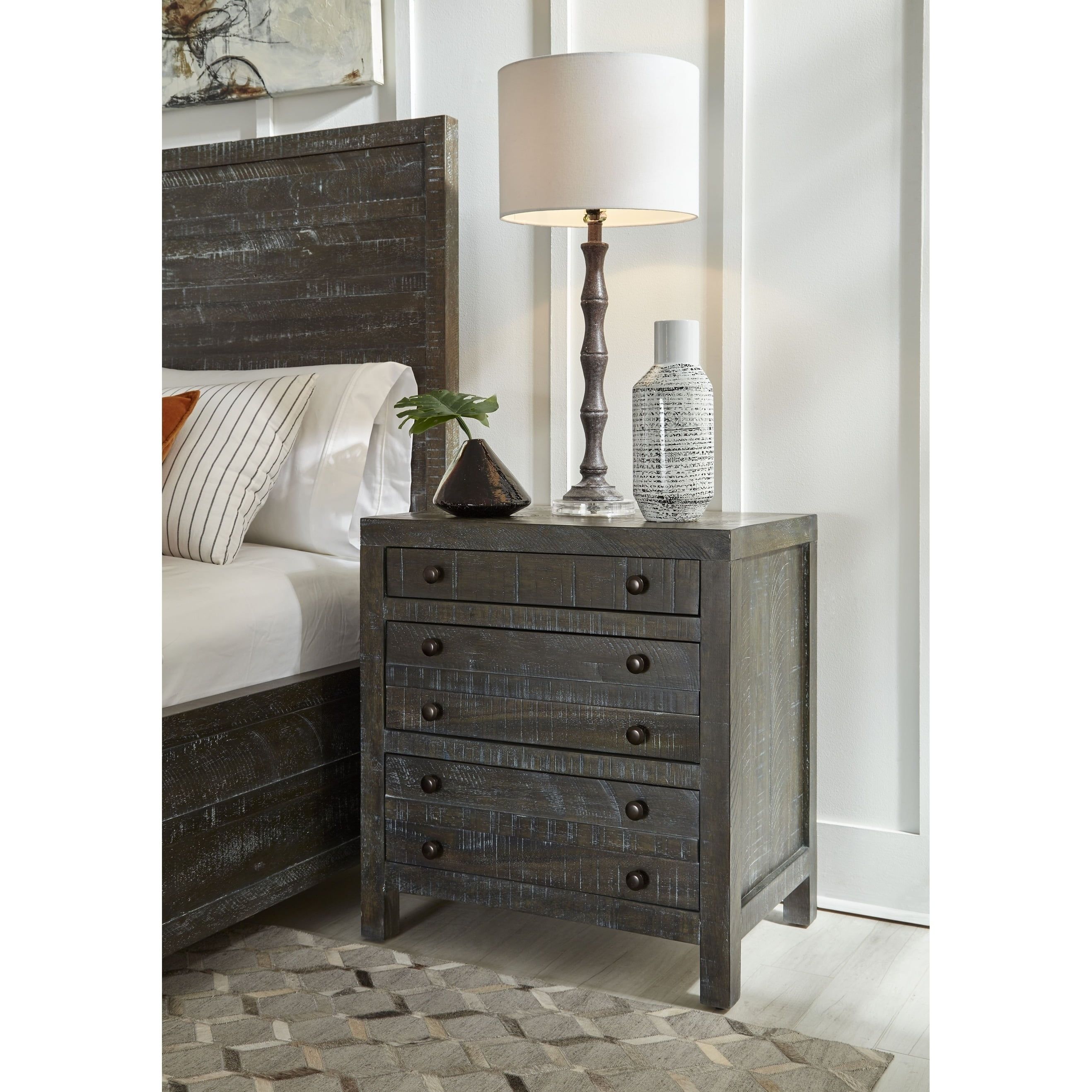 Townsend Gunmetal Solid Wood 3-Drawer Nightstand