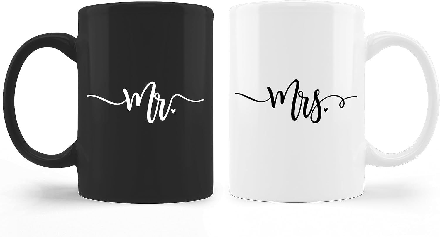 Mr. and Mrs. Black and White Ceramic Coffee Mugs Set