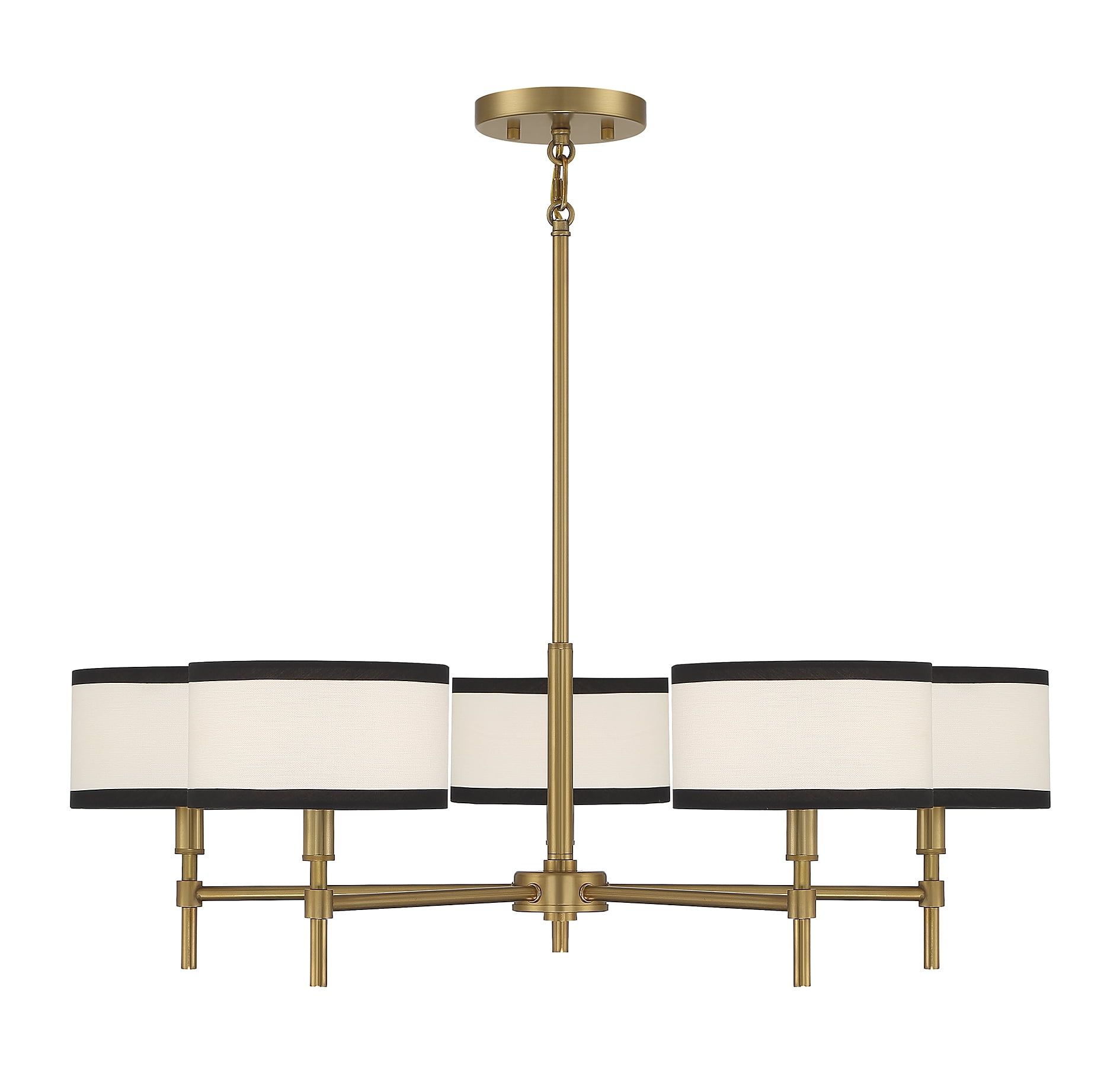 Meridian Classic 5-Light Chandelier in Natural Brass with Two-Tone Drum Shades