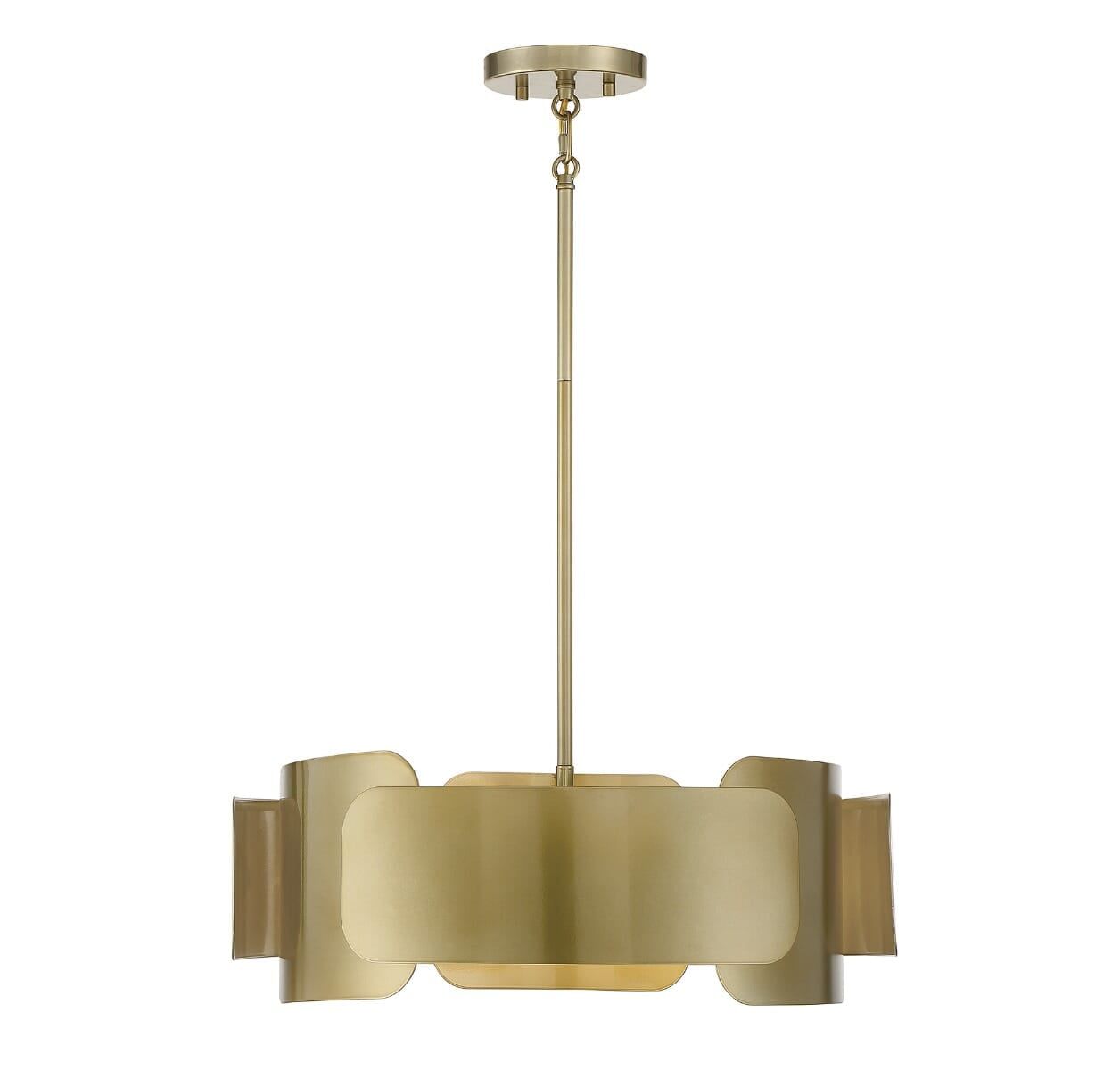 Curving Petal Chic 4-Light Pendant in Burnished Brass