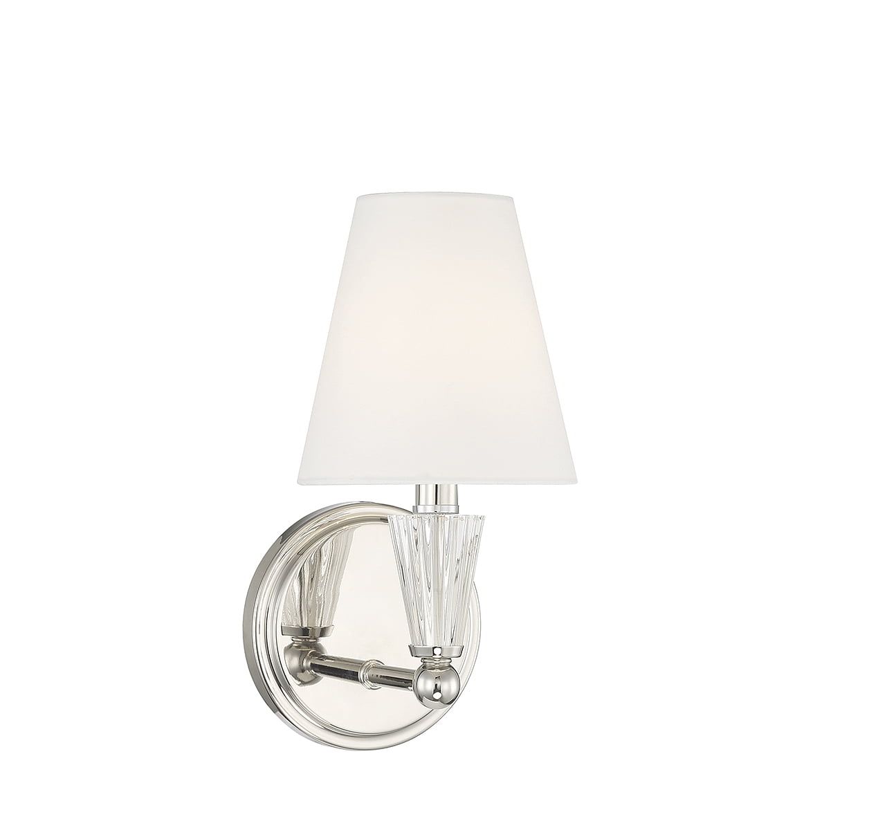 Polished Nickel Sconce with White Fabric Shade and Crystal Accent