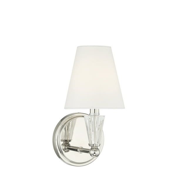 Polished Nickel Sconce with White Fabric Shade and Crystal Accent