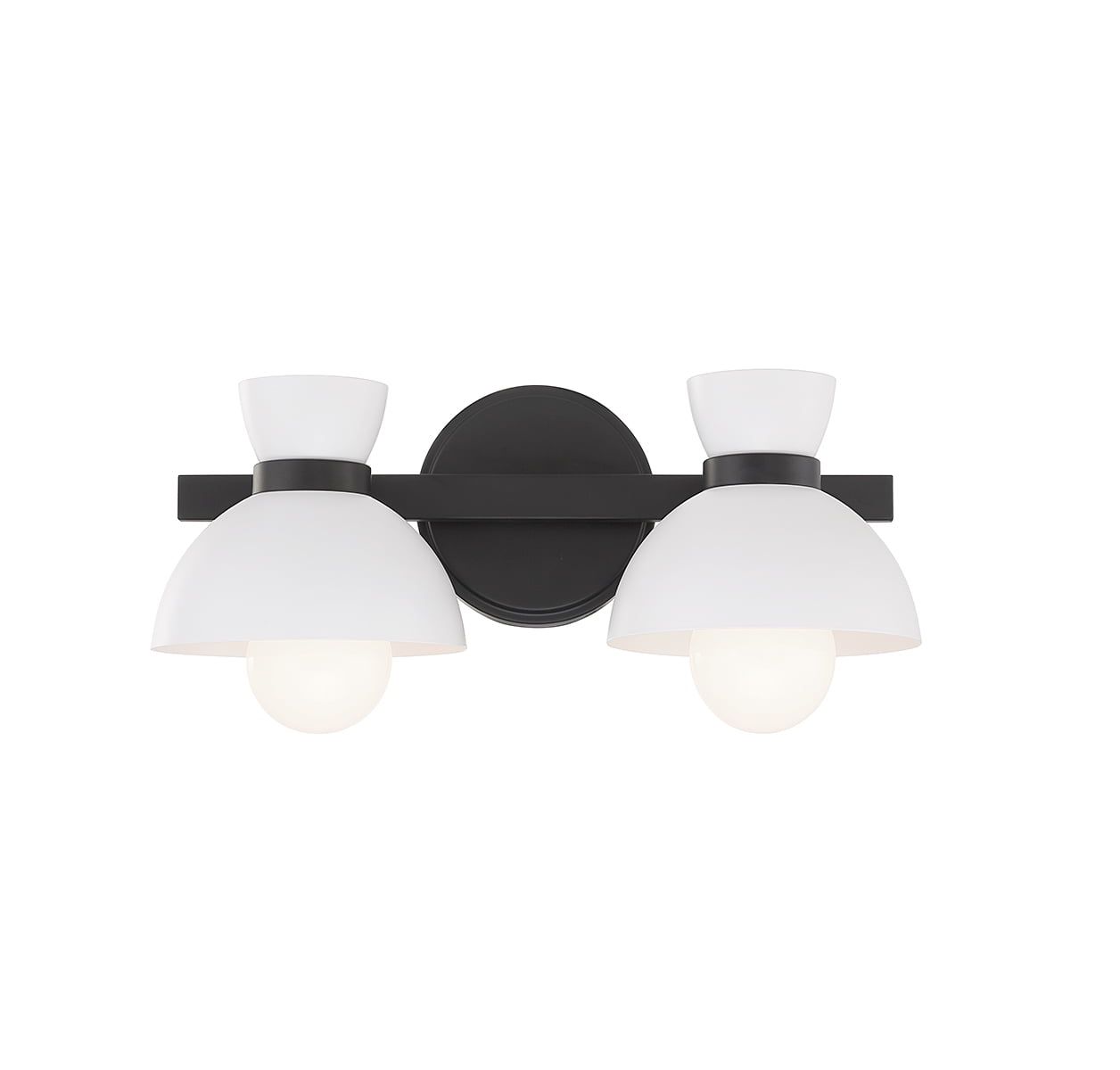 Matte Black and White Metal 2-Light Bathroom Vanity Light