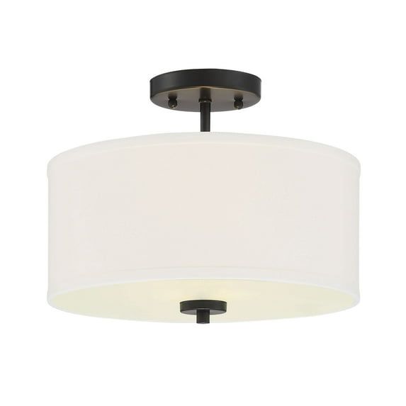 Cassie Contemporary Matte Black Drum Ceiling Light with White Shade