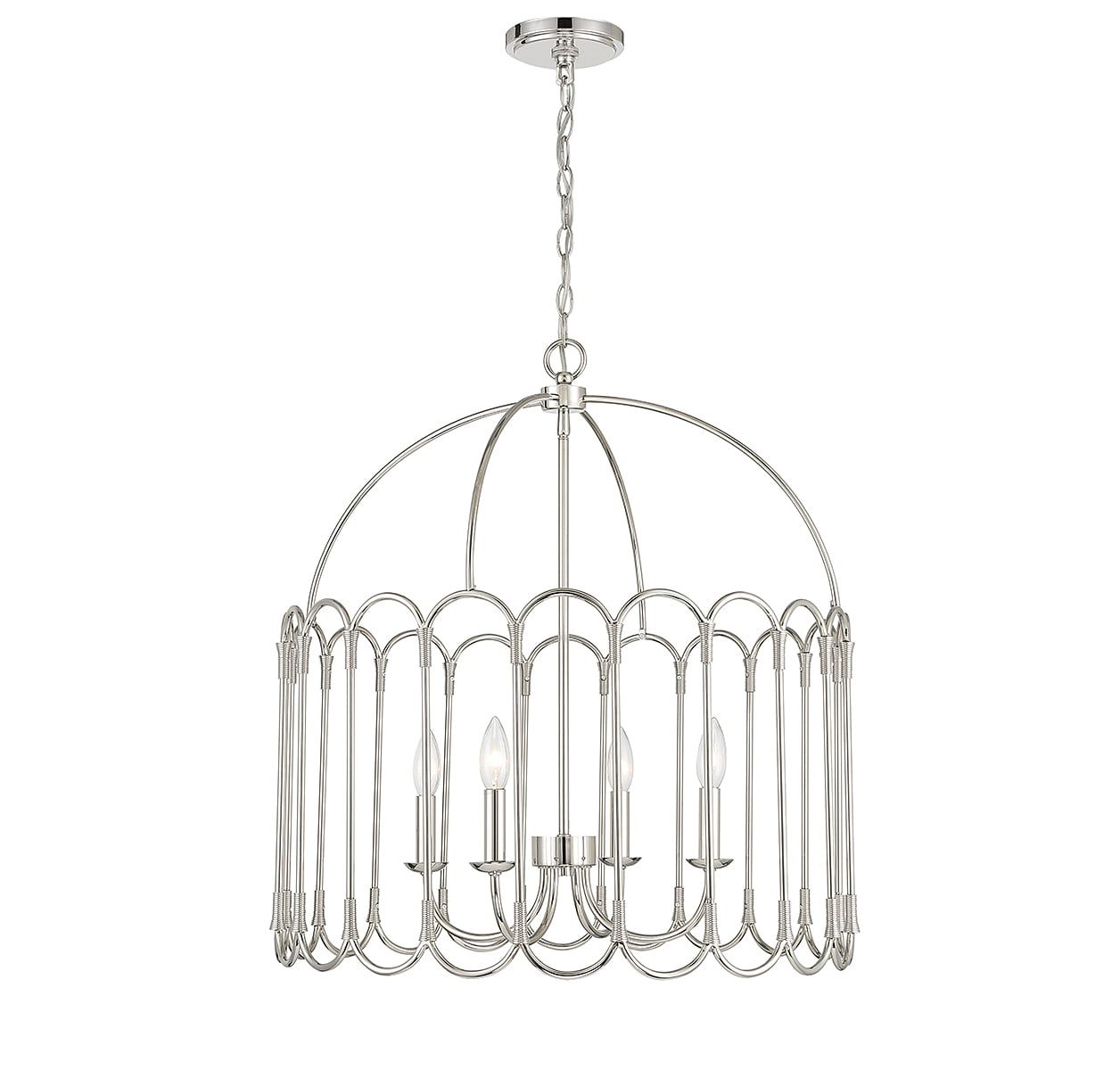 Polished Nickel 4-Light Drum Pendant with Scalloped Detailing