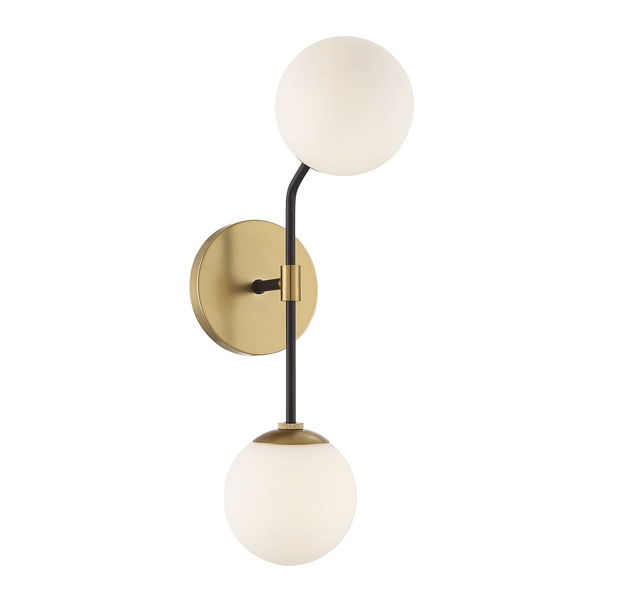 Matte Black and Brass Mid-Century Modern Glass Sconce