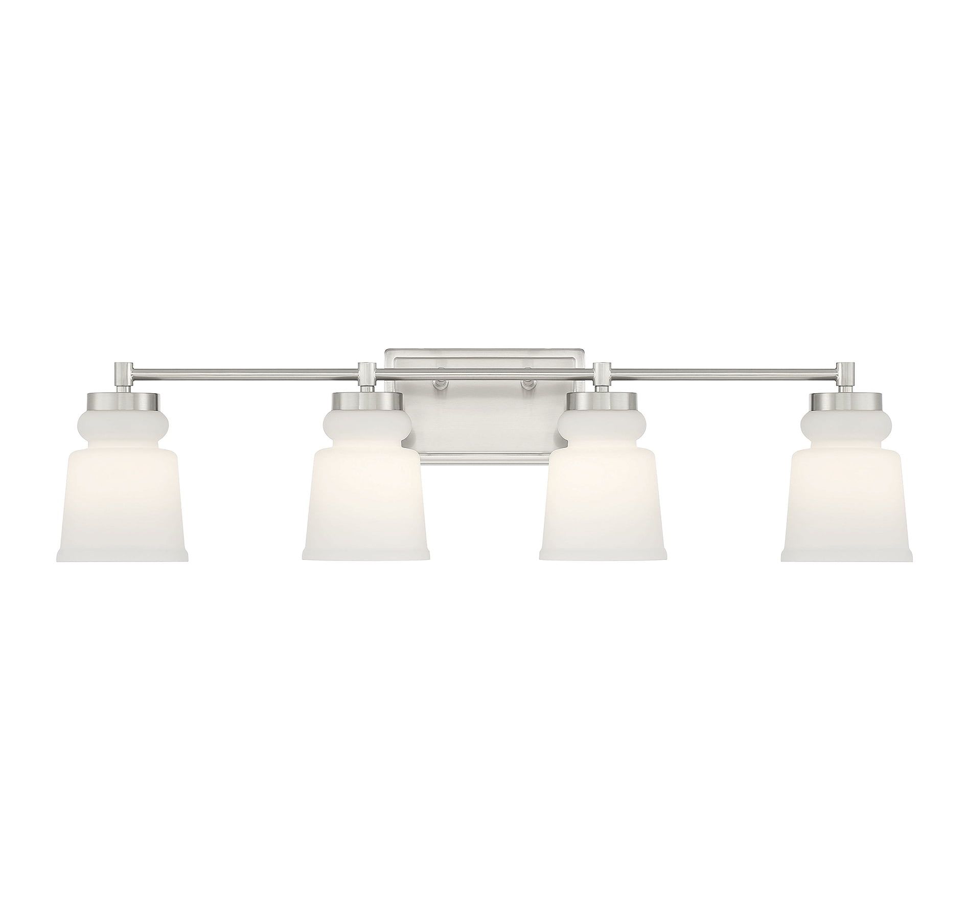 Brushed Nickel 4-Light Bathroom Vanity Light with Milk Glass Shades