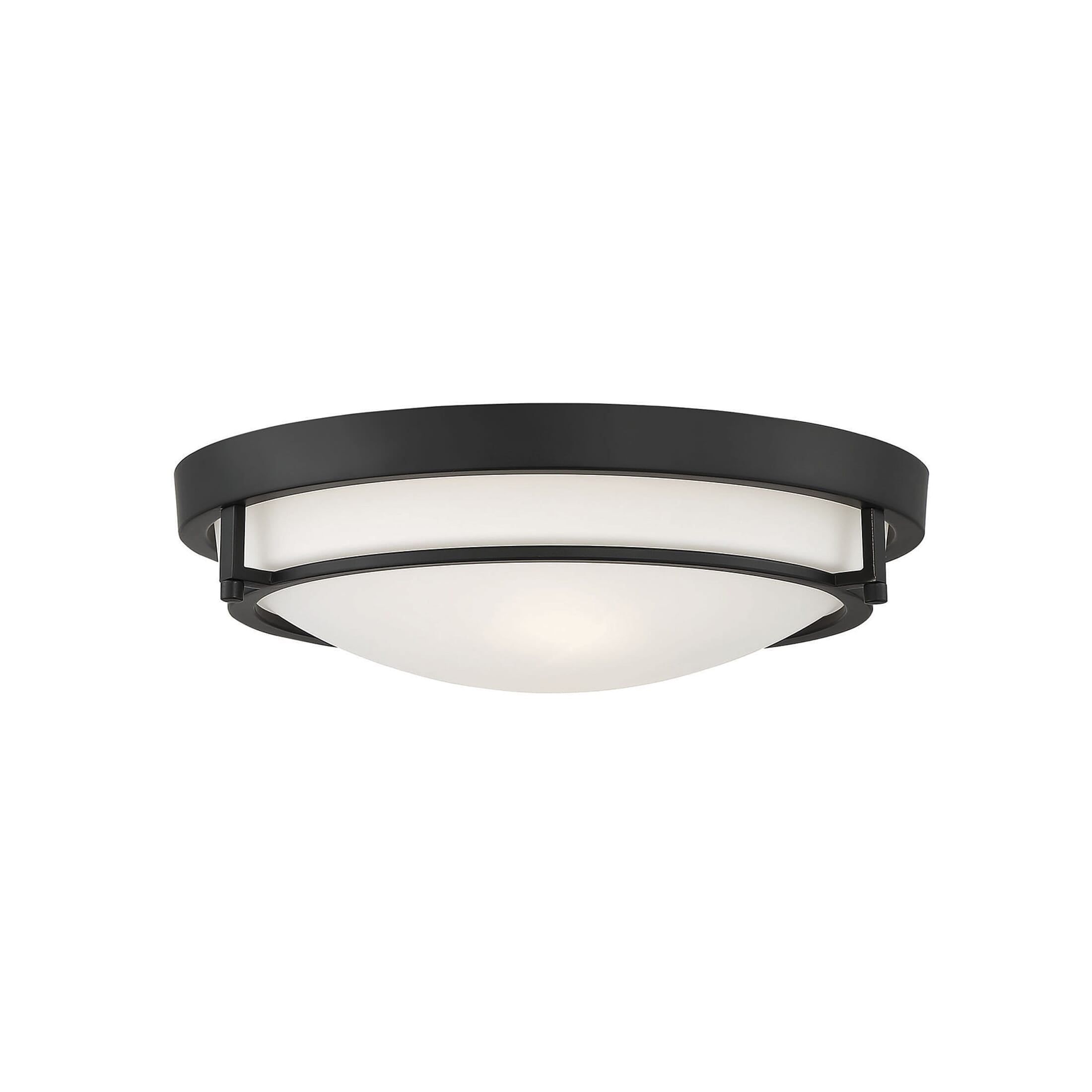 Matte Black and White Glass 2-Light Flush Mount Ceiling Light