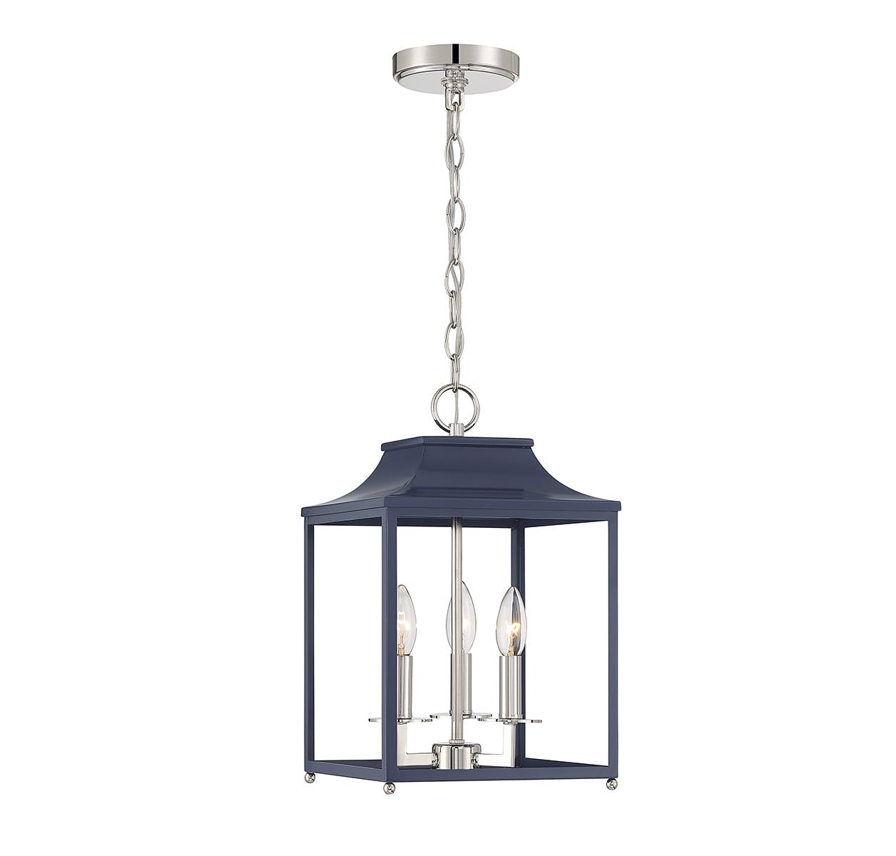 Navy Blue Polished Nickel 3-Light Incandescent Pendant