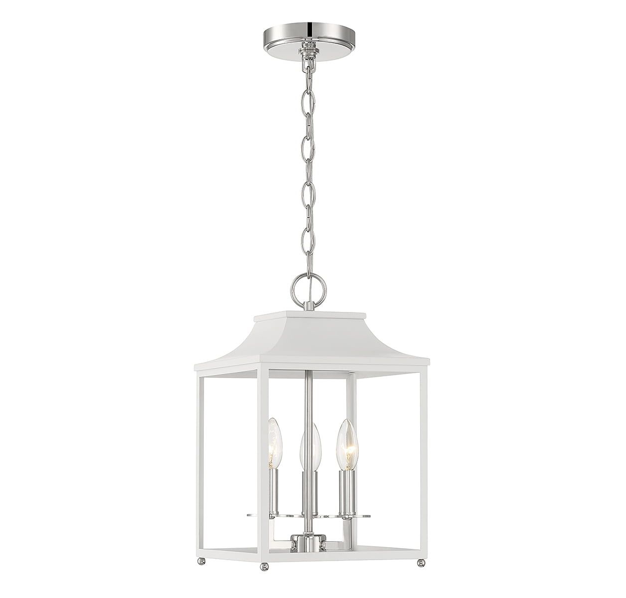 White and Polished Nickel 3-Light Lantern Pendant