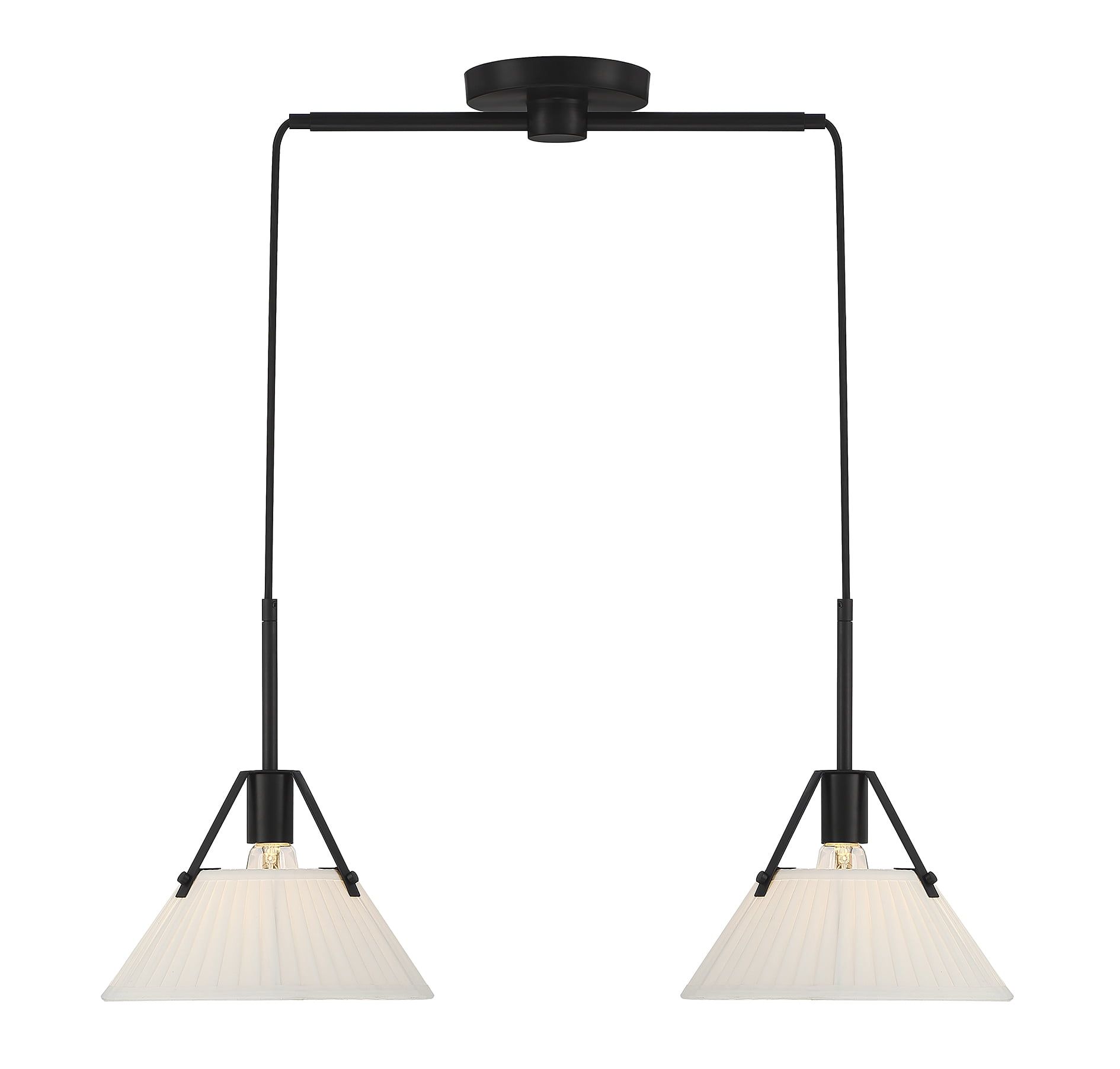 Meridian 29" Matte Black 2-Light Linear Chandelier with Pleated White Shades