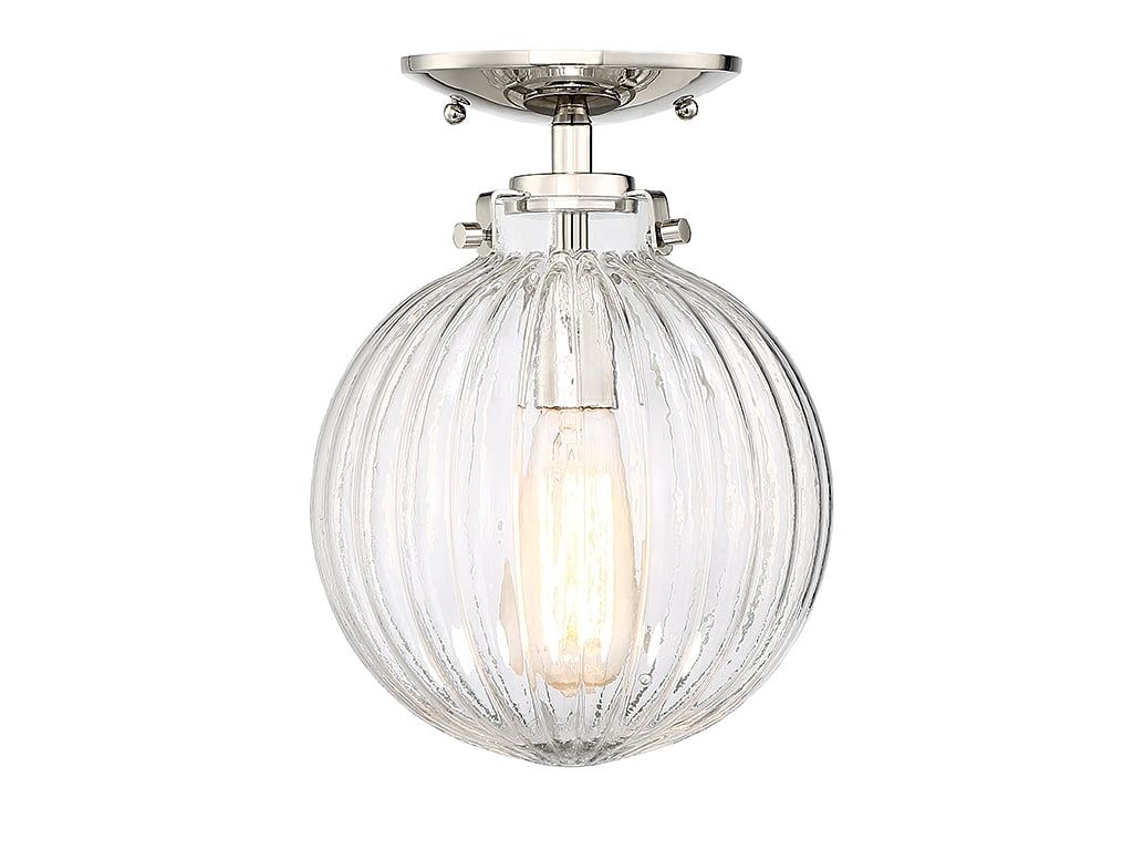 Polished Nickel Glass Globe Semi-Flush Mount Light