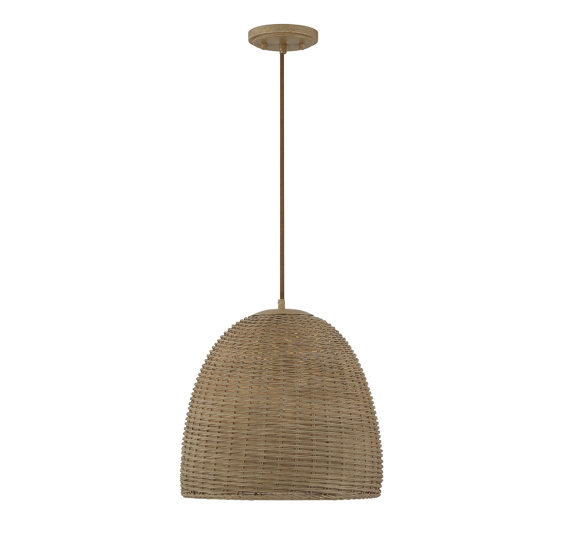 Natural Wicker Dome Pendant Light with Metal Frame